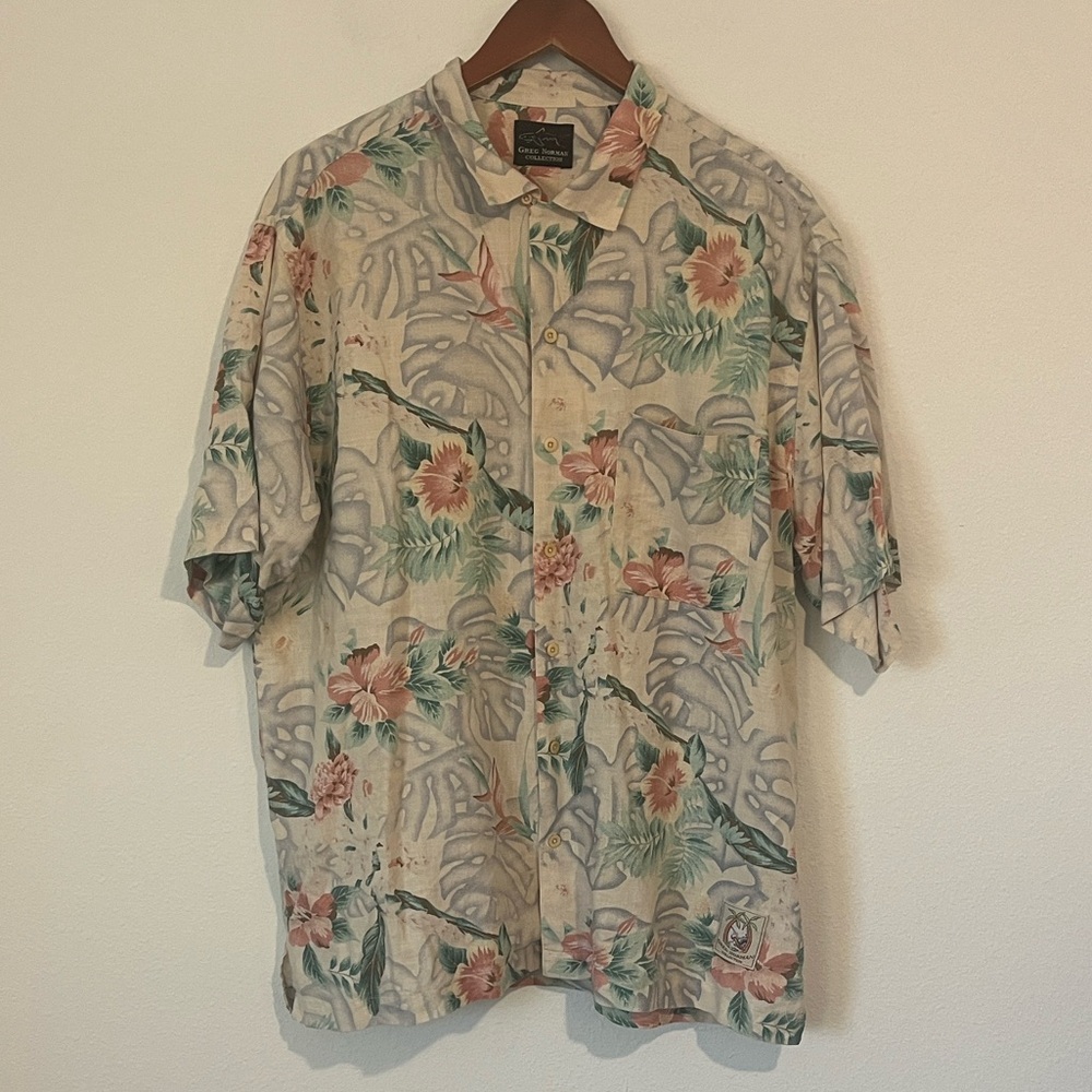 GREG NORMAN Cream Tropical Print Short Sleeve Button Down Shirt